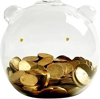 WAYUTO Clear Bear Piggy Bank Coin Ball Box Simple Saving Money Cash Bills Glass Jar Adults Kids Adorable Decorative Birthday Festival Financial Management Gifts Unique Collection Display Container