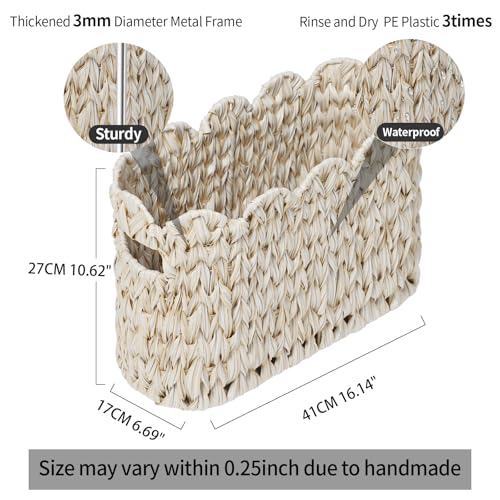 Coeusy Toilet Paper Storage Basket,Boho Decorative Scalloped Baskets,Coastal Bathroom Decor,Hand-Woven Plastic Wicker Bathroom Accessories Organizer - Image 3