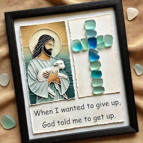 Arte de pared cristiana de vidrio marino enmarcado y decoración de hogar 3