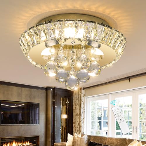 HAIXIANG Modern Glam Crystal Chandelier Bedroom Ceiling Lights Chandelier with Dimmable Bulbs Ceiling Lighting Fixture 12 Inches Gold Light