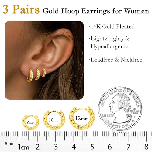 YOOSTEEL 14K Gold Plated Hoop Earrings Set for Women - Dainty CZ Huggie Hoops, Stackable Clip-On Earrings, Lightweight Jewelry Gift (3 Pairs) - Image 5