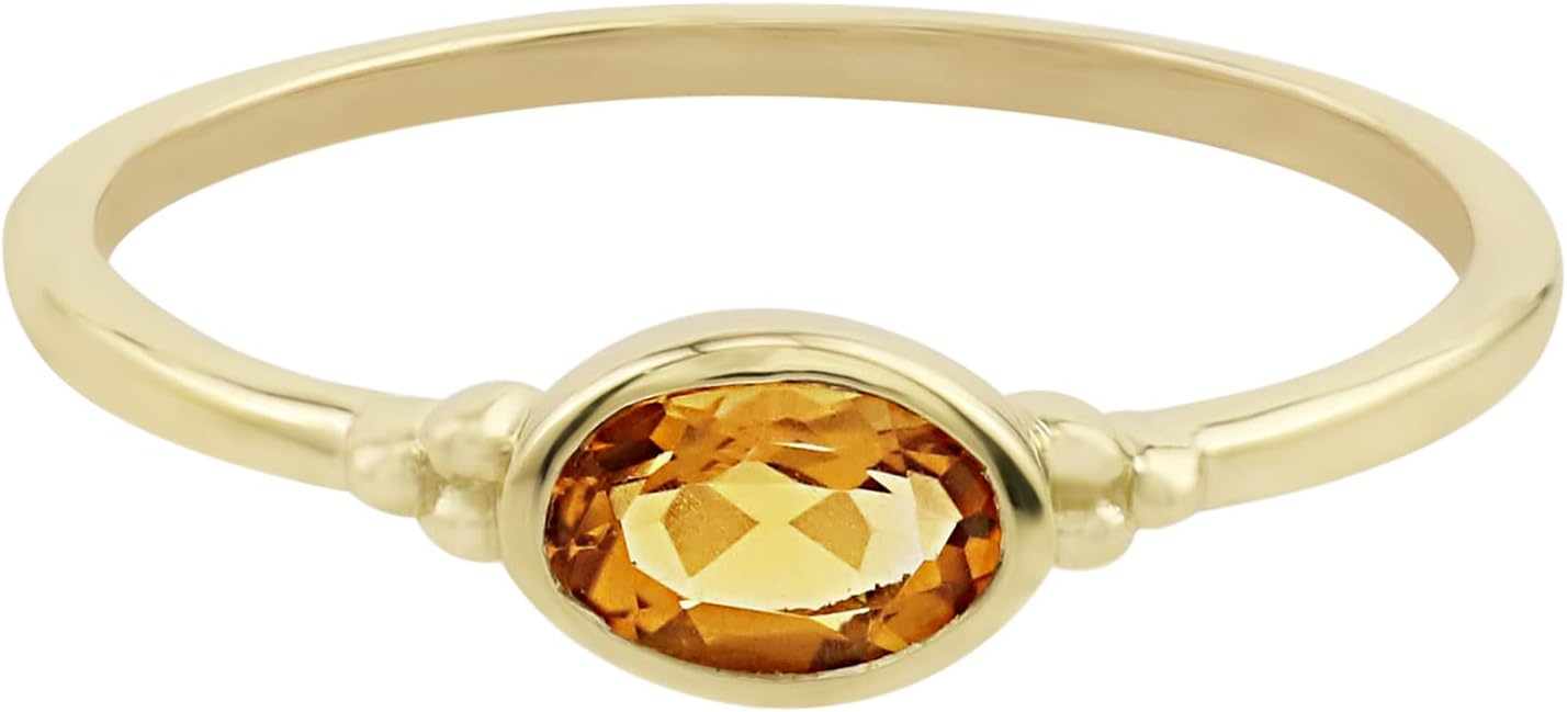 East-West 14k Gold over Sterling Silver Genuine Gemstone Stackable Solitaire Bezel Ring, Sizes 6-8