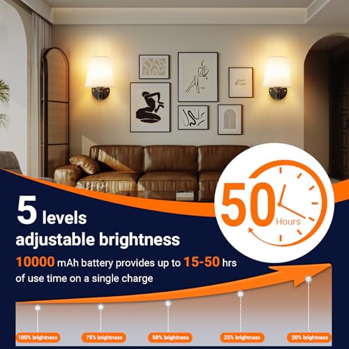 Image of YHCDLAMP Peel and Stick Wall Sconces, No Drilling Stick On Wall Sconce, Wireless Battery Operated Wall Lights, Adhesive Wall Lamp with 10000mAh Battery Bulb for Bedroom Living Room Decor