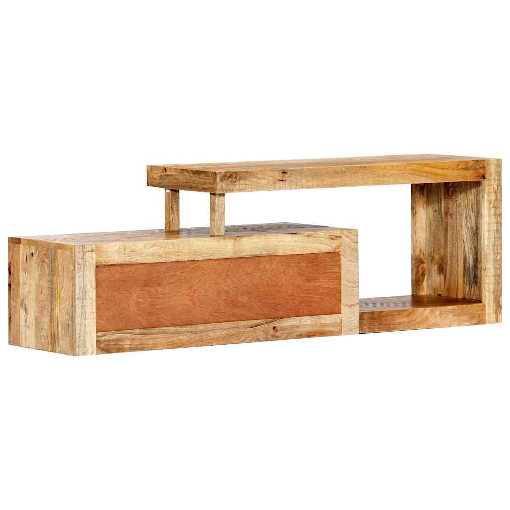 Meuble TV Bois Massif de Manguier 120 cm, Télévision Moderne avec 2 Tiroirs, Meuble de Salon Élégant et Pratique pour Rangement, Livré Assemblé et Prêt à l'emploi