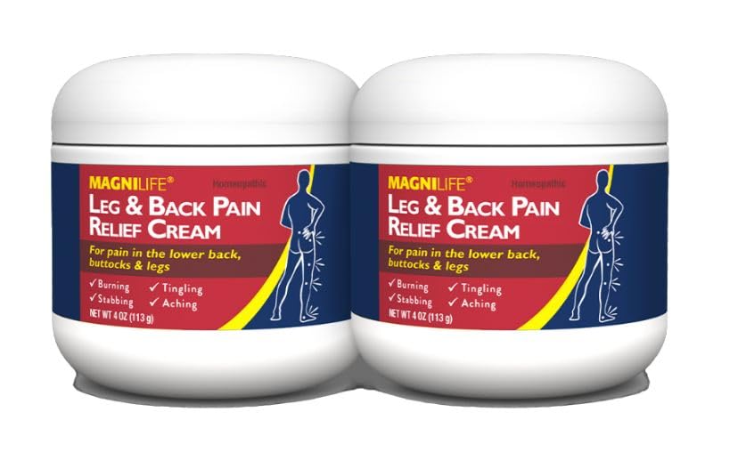 Image of MagniLife Leg & Back Pain Relief Cream (4 oz, 2 Pack), Topical Support for Leg Pain & Lower Back Discomfort, Fast Absorbing, No Residue, Mild Scent, Massage-In Formula