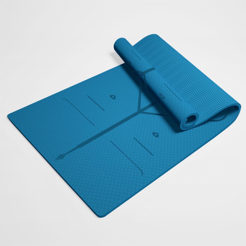 Eco Friendly Yoga Mat with Alignment Lines, TPE Yoga Mat Non Slip Textured Surfaces, Non-slip, 6mm thick mat for comfort for Woman Man Beginners