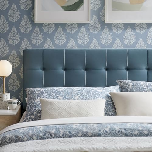 Image of Modway Lily Performance Velvet King Size Headboard with Biscuit Tufting in Cadet Blue - Stain-Resistant Upholstery with Padded Design and 5 Height-Adjustable Mounts