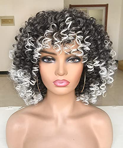 Short Curly Wig for Black Women with Bangs Big Bouncy Fluffy Kinky Curly Wig Heat Resist Soft Synthetic Short Curly Afro Wig(2/60)…