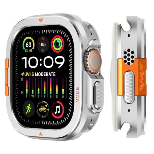 2 in 1 Cover Compatibile con Apple Watch Ultra and Serie 10 Metallo Custodia Bumper Robusto con Copertura Posteriore per iWatch 46mm 49mm Argento