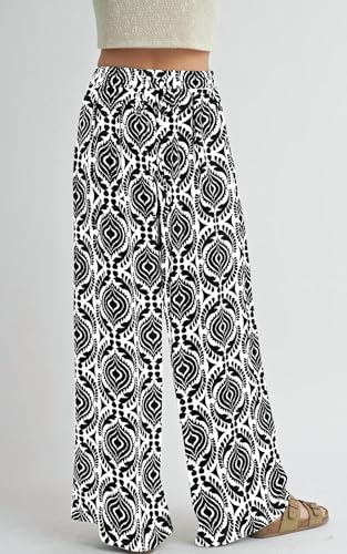 Image of PRETTYGARDEN Womens Pants Elastic Waist Floral Lightweight Palazzo Pants for Women Casual Lounge Wide Leg Pants Woman