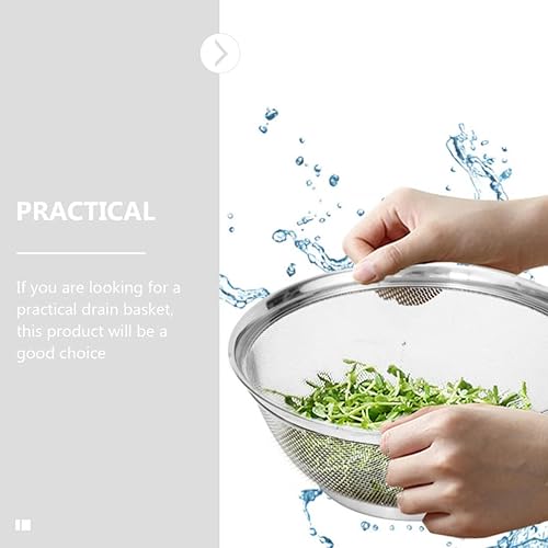 Miniatura 4 de Colador de acero inoxidable, 3 unidades, cesta de frutas, organizador de alimentos con asa de malla para goteo de agua, cesta de lavado de verduras