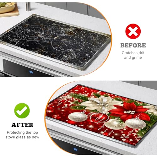 Image of Christmas Multi-Design Stove Cover for Glass /Electric Stoves - 3-in-1 Heat-Resistant Protector Mat, Non-Slip Drying Rack 28 inchx20 inch