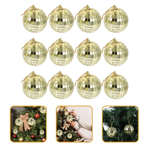 Bolas espejadas reflectantes Cabilock, 12 piezas, doradas, para decoración de árbol de Navidad, bodas y fiestas temáticas años 70 miniatura 5