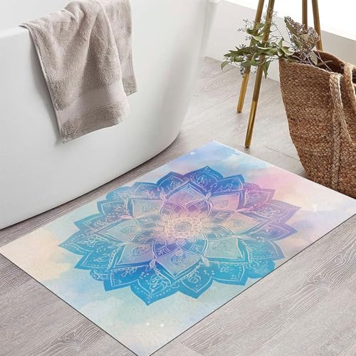 Tapis d'entrée fleurs ethniques avec microfibres douces premium
