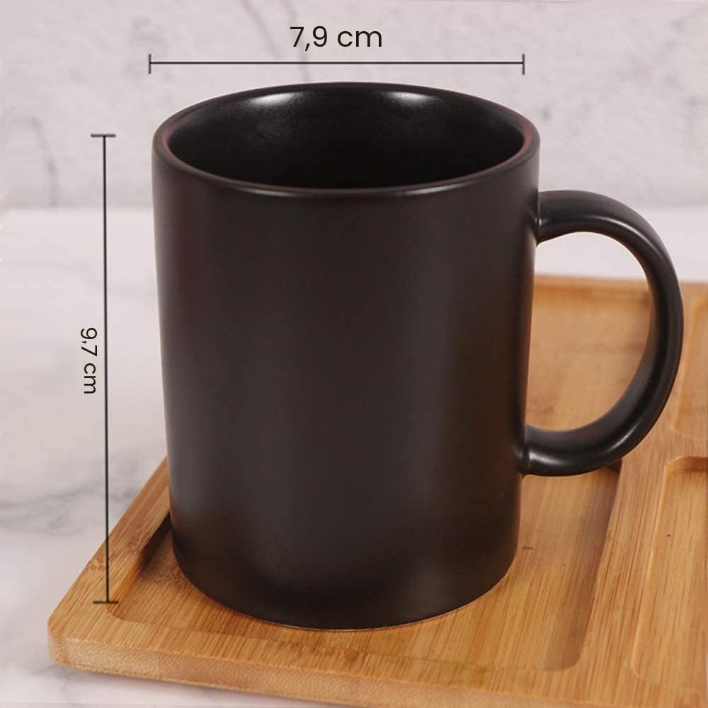 Smilatte M010 - Tazas de café de porcelana negra mate, taza de cerámica clásica de 12 onzas con asa para té con leche y capuchino, juego de 4
