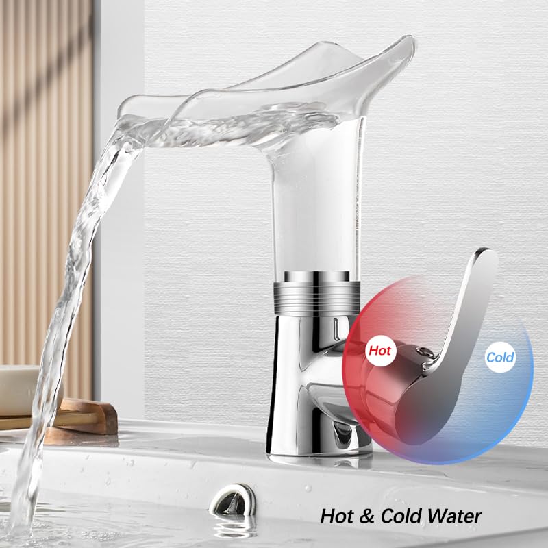 Robinet de lavabo cascade bleu transparent mitigeur haut de gamme sur pont poignée unique