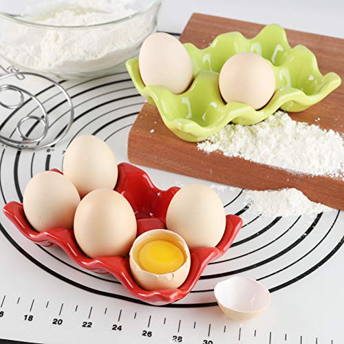 Ceramic Egg Holder 6 Cups Egg Tray Porcelain Fresh Egg Holder for Fridge Countertop Kitchen Storage (White)