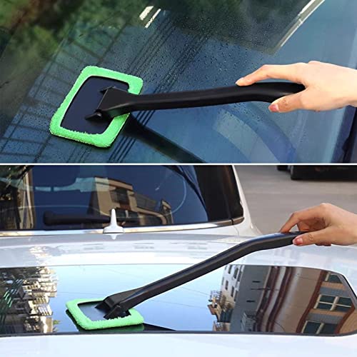 Auto Windshield Brush Tool Car Window Cleaner Windshield Cleaning Tool With Detachable Handle Pivoting Head Microfiber Cloths And Spray Bottle For Auto Windshield Wiper (Green) #TOP5