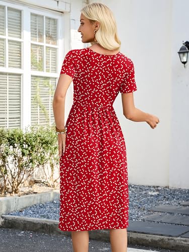 Image of Heymoments Women's Casual Short Sleeve Midi Dress Crewneck A Line Tiered Flowy Loose Travel Long Dresses with Pockets