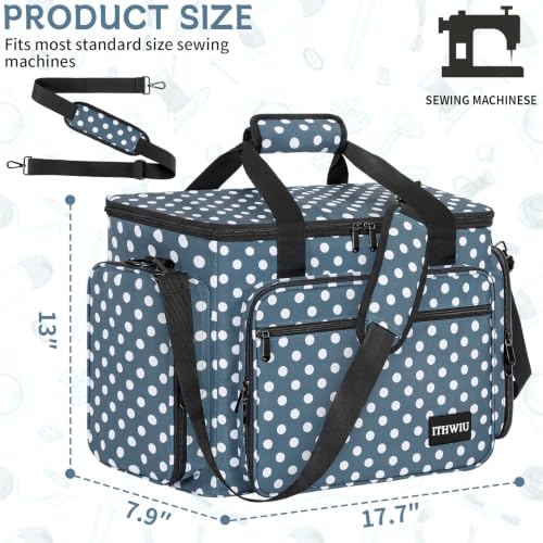 Image of Sewing Machine Carrying Case with Multiple Storage Pockets Large Capacity, Universal Tote Storage Bag Compatible with Most Standard Singer, Brother, Janome, Blue Dots
