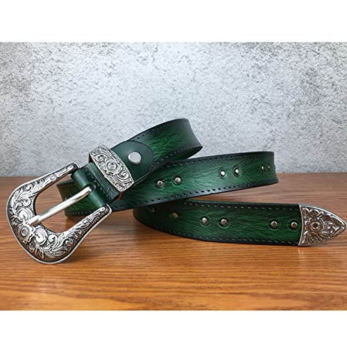 Western Belts for Women,Vintage Western Design Ladies Cowgirl Waist Belt for Pants Jeans Dresses,Green,110CM/43.3''4