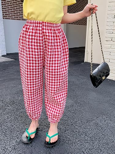 Image of BINIDUCKLING Toddler Pull Up Loose Gingham Girls Pants