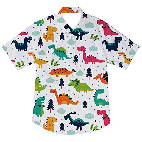 Toddler Boys Dinosaur Dress Shirt Cartoon Clothes Cool Print Tees Tops Kids White Button Up Shirt Tops 3-4T