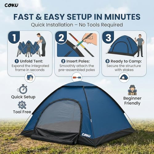 Image of Coku Camping Tent for 6 Persons, Lightweight Backpacking Dome Tent with Mosquito Net, Waterproof Outdoor Tent, Easy Setup for Camping, Hiking, Trekking, Picnic, Travel (6 Person Tent)