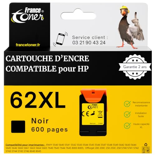 Cartouche compatible HP 62 XL Noir encre haute qualite pour imprimante ENVY 5540 5640