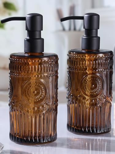 Simeitol 17 OZ Amber Glass Soap Dispenser with Black Stainless