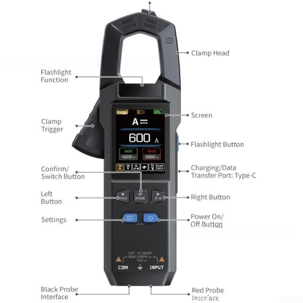 Digitales Zangenmessgerät, 600 A, für RMS, Wechselstrom, Gleichstrom