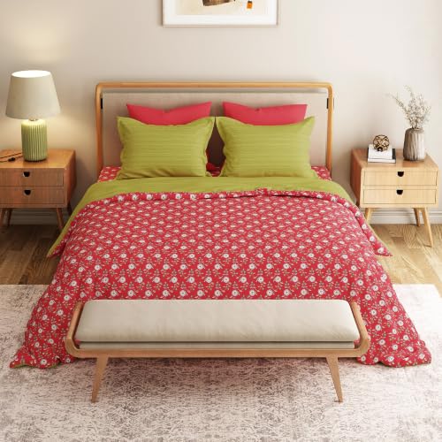 Image of Mytrident Bedsheet for Double Bed King Size |108 inch x 108 inch | Petal Pop Red | 120 TC Flatsheet with 2 Pillow Covers| 100% Cotton Bedsheet for King Size Bed | Everyday Collection