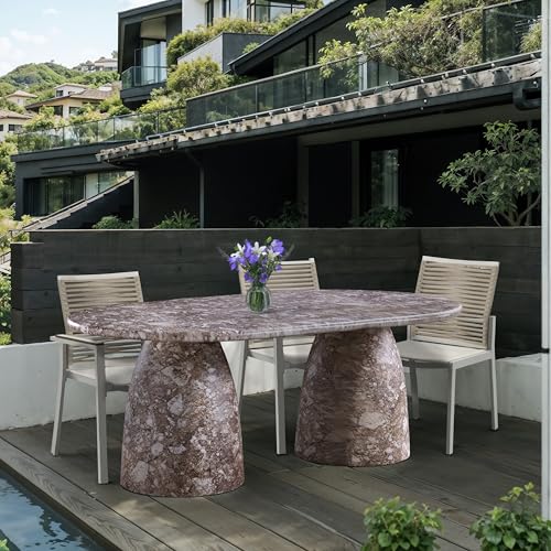 Image of Meridian Furniture 702Brown-T Cosenza Collection Art Deco 78 inch Indoor /Outdoor Concrete Dining Table with Brown Marble Finish, 78 inch W x 44.5 inch D x 30 inch H, Brown