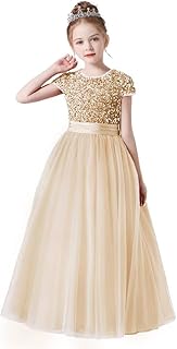 Flower Girl Dresses Wedding Bridesmaid Sequins Tulle Puffy Skirt Girls Birthday Party Pageant Gown Floor Length - Buy now