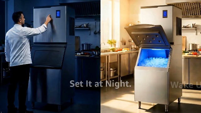 Image of Coolake Commercial Ice Maker Machine 550lbs /24H with 360lbs Storage, Ice Ready in 5-15 Mins, Self Cleaning, Stainless Steel Freestanding Ice Machine for Bar Restaurant Cafe Work Truck