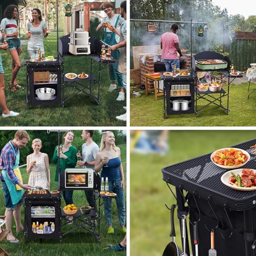 Nice C Camping Kitchen Station, Picnic Portable Grill Table, Folding Cook Station Organizers, with Upgrade Light Stand, Windshield, Carry Bag for Outdoor, Beach, Picnic (Black) by Nice C - Image 7