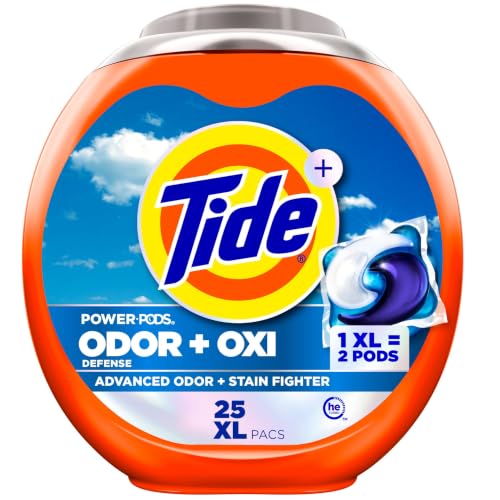 Image of Tide Odor Defense + Oxi Laundry Detergent Pacs, Original Scent, 25 Count, Advanced Odor + Stain Fighter, laudry soap washing detergent pacs