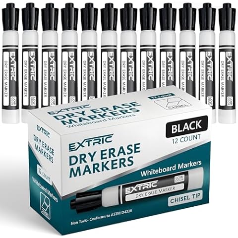 EXTRIC Dry Erase Markers, 12 Count Chisel Tip White Board Markers, Black Dry Erase Marker Cover