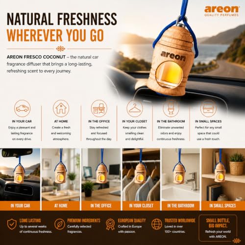 Image of AREON Fresco Premium Hanging Car Air Freshener, Hawaii, Pack of 1 | Premium Wooden Hanging Car Air Freshener with an Elegant, Compact Design. Suitable for Use in Cars, Suvs, Vans, and Trucks.