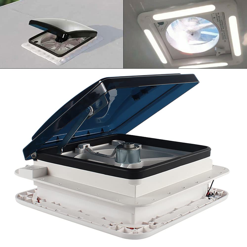 Ventilatore da tetto per camper, Ventola di Raffreddamento 12V, con LED, ricambio d'aria efficiente e protezione in acciaio inox, silenzioso e impermeabile