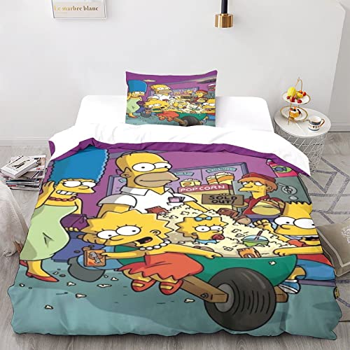 The Simpsons Funda Nórdica De Estampado De 3D,Microfibra La Famille Simpson Funda De Edredón, Juego De Ropa De Cama De, 3 Unidades, con Fundas De Almohada, para Mujer Y Hombre.Single(135x200cm)