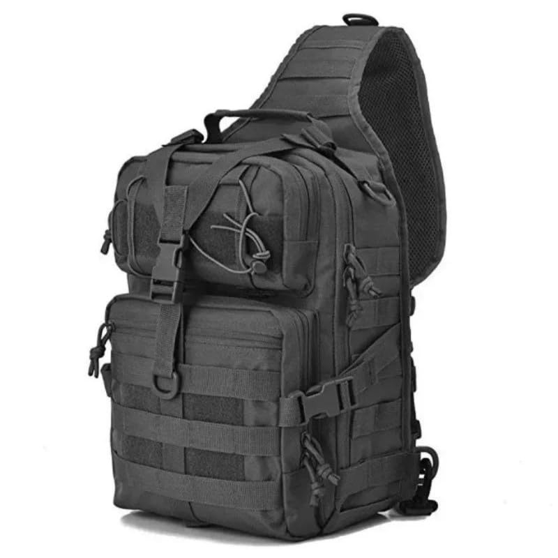 Mochila Tática 20L Sling Oxford com Sistema MOLLE para Camping e Aventuras ao Ar Livre, Alça Ajustável(Preto)