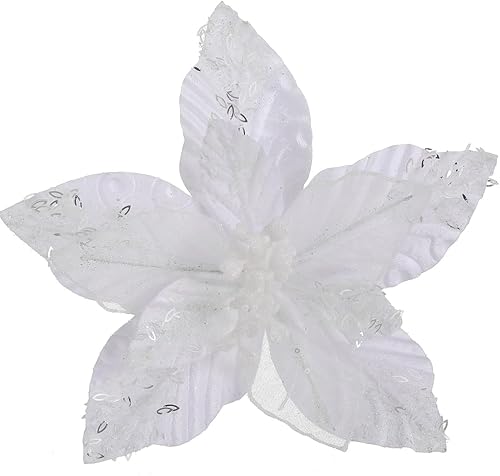 Miniatura 2 de GL-Turelifes Flores de Navidad de terciopelo grandes de 10.7 pulgadas, 6 piezas de flores de pascua artificiales con purpurina, flores de árbol de