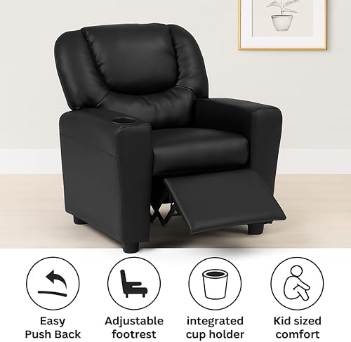 Miniatura 7 de Naomi Home Suri - Silla reclinable para niños con reposapiés y portavasos, sillón reclinable para niños con soporte para tazas, reclinables de PVC