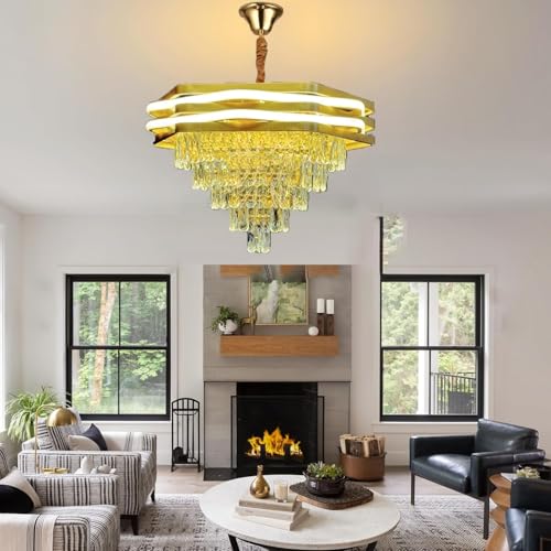 Image of Desidiya LED Crystal Chandelier Light 400mm Gold, 3 Color LED Ceiling Light | 400mm Gold Crystal Chandelier with 3 LED Color Modes | Premium K9 Crystal | Modern Ceiling Light