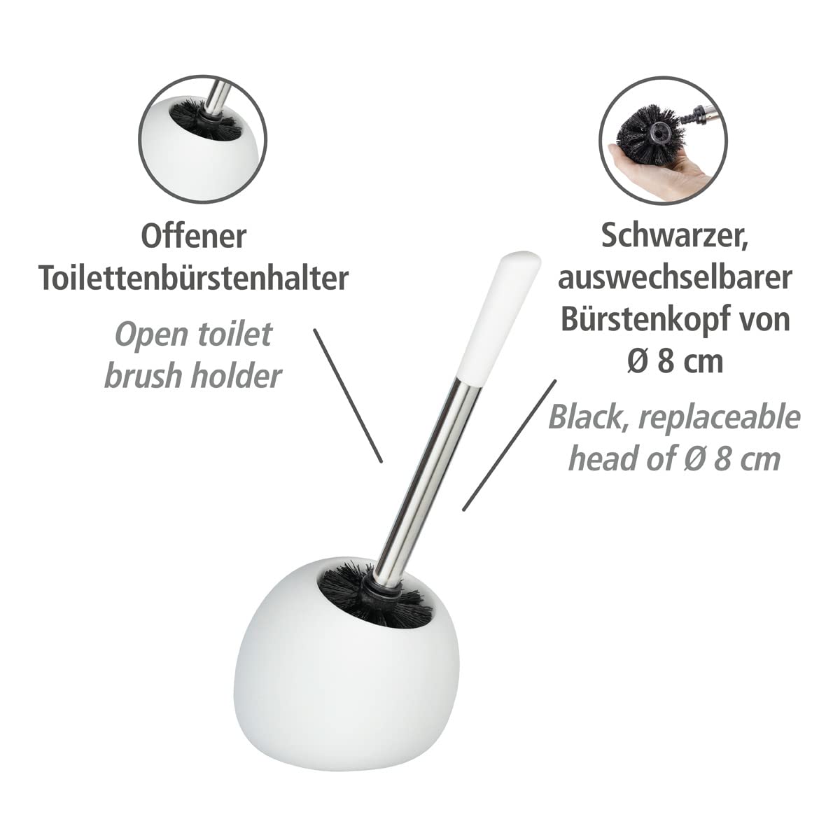 WENKO Escobillero WC Polaris blanco mate cerámica - Portaescobillas para el WC, Cerámica, 15 x 36 x 14.5 cm, Blanco