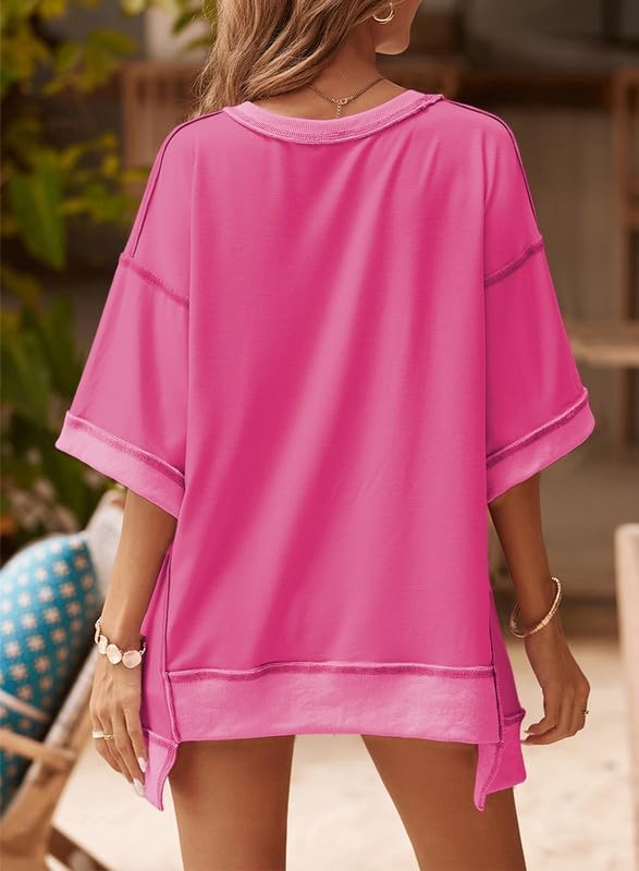 SHEWIN Women's Fashion Oversized T Shirts Casual 3/4 Sleeve Crewneck Summer Tops Tees - Image 4