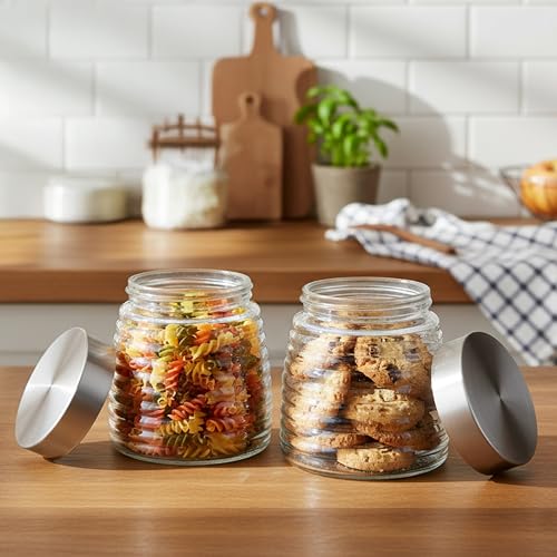 Image of Cutting EDGE 900ml Designer Glass Storage Jar, Silver (Set of 2)