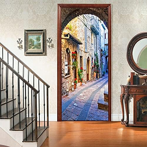 A.Monamour 3D Door Stickers for Interior Doors Old Stone Brick Arch with Open Door Vinyl Waterproof Self Adhesive Door Mural Decals for Bedroom Office Bathroom 77 x 200 cm