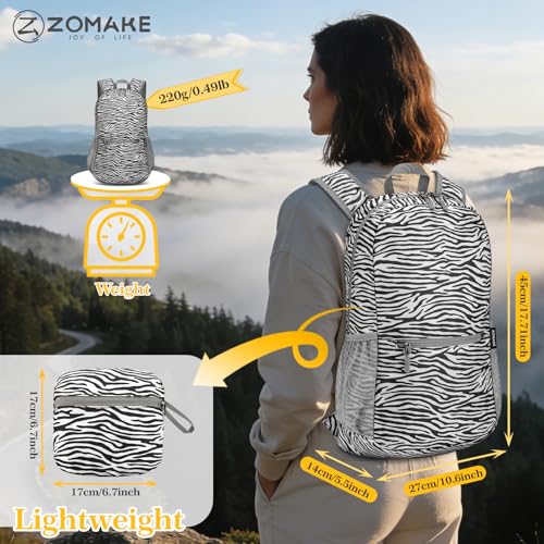 Image of ZOMAKE Ultra Lightweight Hiking Backpack 20L, Packable Small Backpacks Water Resistant Daypack for Women Men(Zebra Print)